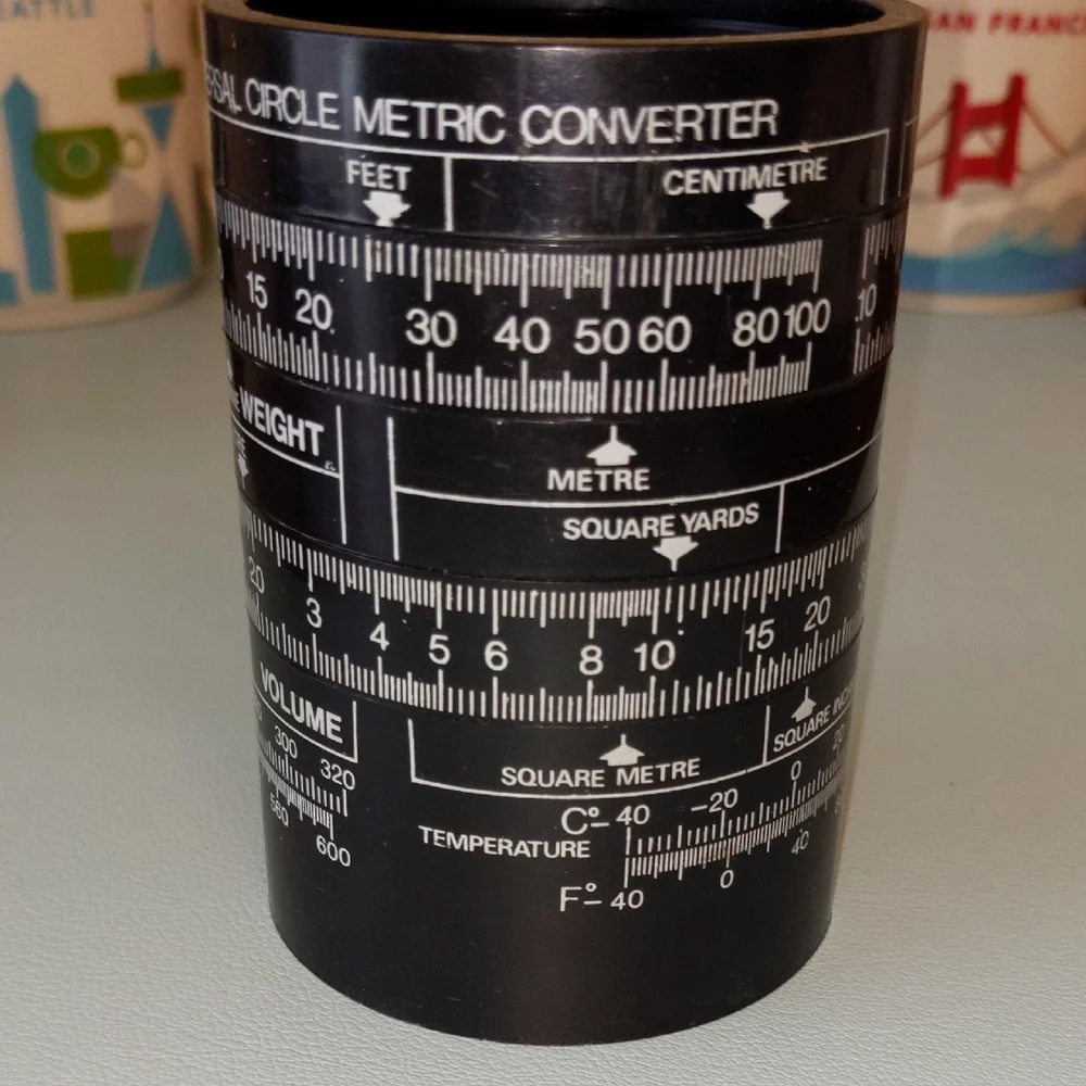 Vintage Universal Circle Metric Converter Slide Pencil Cup Black